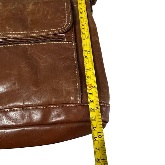 Giani Bernini brown distressed leather multi compartment crossbody purse - Picture 11 of 12